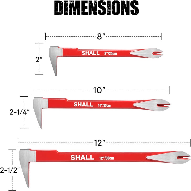SHALL 3-Piece Nail Puller Tool Set, 12’’, 10’’, 8’’ - Heavy Duty & Mini Cats Paw Pry Bar, Utility Claw Bar, Wonder Bar, 40Cr Alloy Steel Crowbar Tool for Home Remolding & Woodworking - Image 2